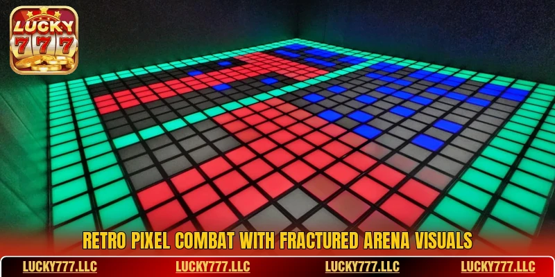 Retro pixel combat with fractured arena visuals